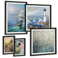 BILDER SET 5er Set - 50x50 cm & 20x30 cm & 40x60 cm Schwarzer Rahmen - Familienillustrationen Hausschilder - Schwarz, Kunststoff (40/60cm) - TULUP