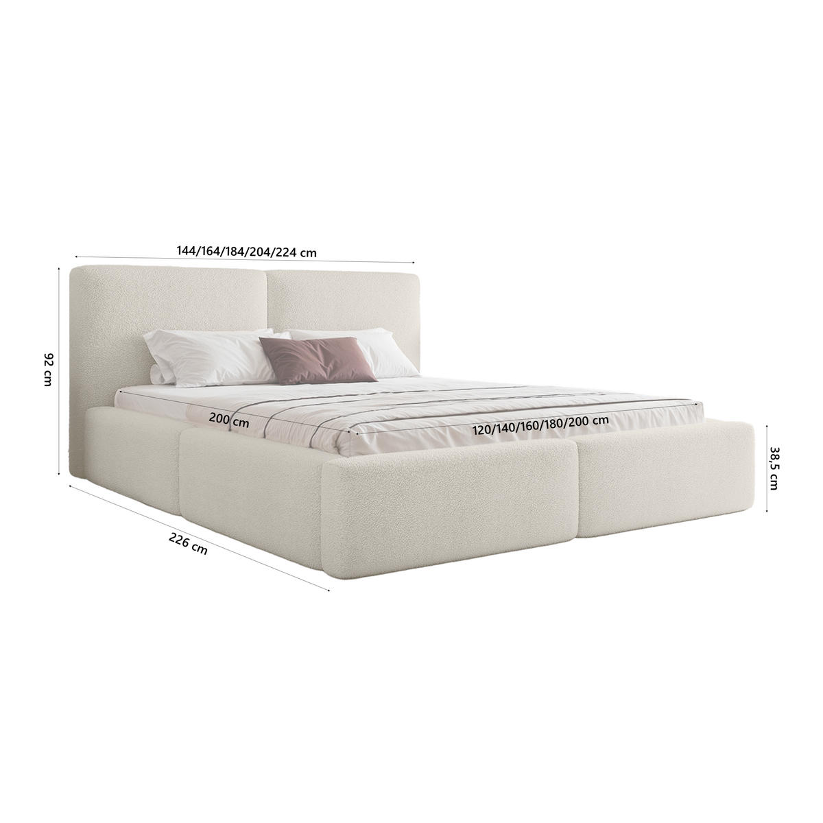 POLSTERBETT NUVARI 120x200 cm, Creme - Weiß, Textil (200/120cm) - Fedve