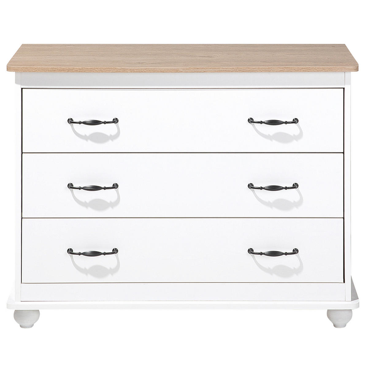 KOMMODE 3 Schubladen weiß/heller Holzfarbton Everett - Schwarz/Weiß, Holzwerkstoff (100/79/45cm) - Beliani