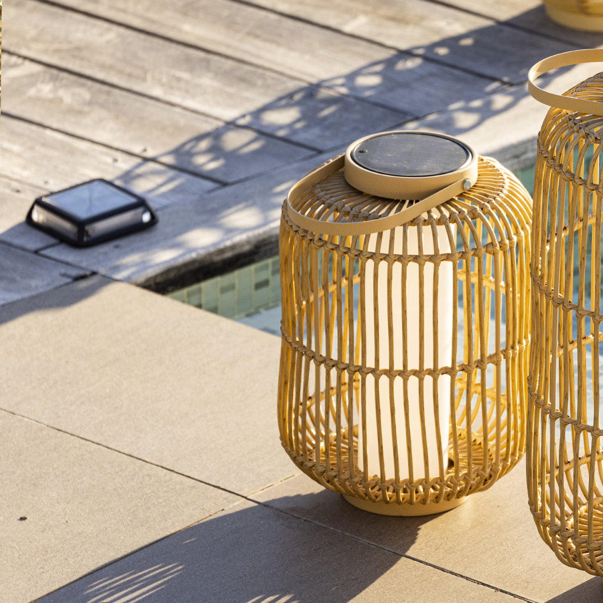 MARIEL 40CM Batteriebetriebene Solarlaterne - Beige, Naturmaterialien (27/27/40cm) - Lumisky