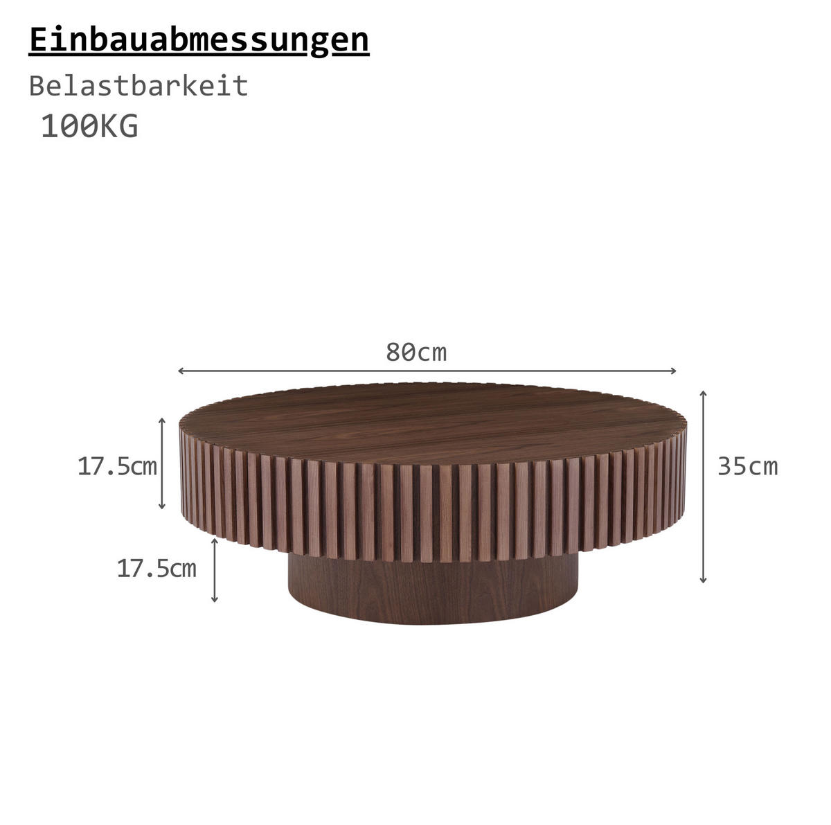 COUCHTISCH 87/87/25 cm rund aus MDF mit Rillendetail und pflegeleichter Oberfläche, Walnuss - Walnussfarben, Holzwerkstoff (80/80/35cm) - Redom