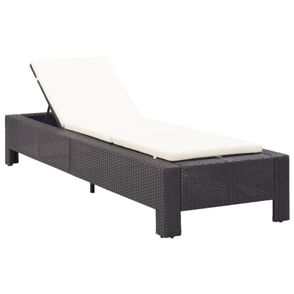 SONNENLIEGE mit Auflage Schwarz Poly Rattan - Schwarz, Holz (75/35/220cm) - furnicato