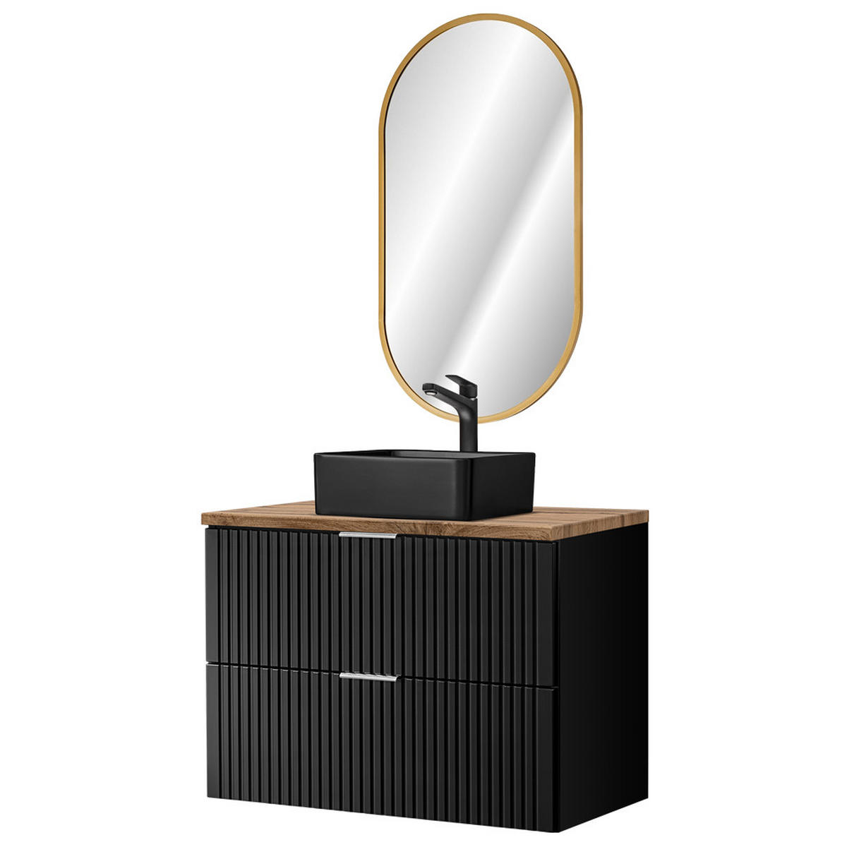 BADMÖBEL-SET 2-TLG. Adelaide-56 - Schwarz, Holzwerkstoff (81/200/47cm) - Lomado