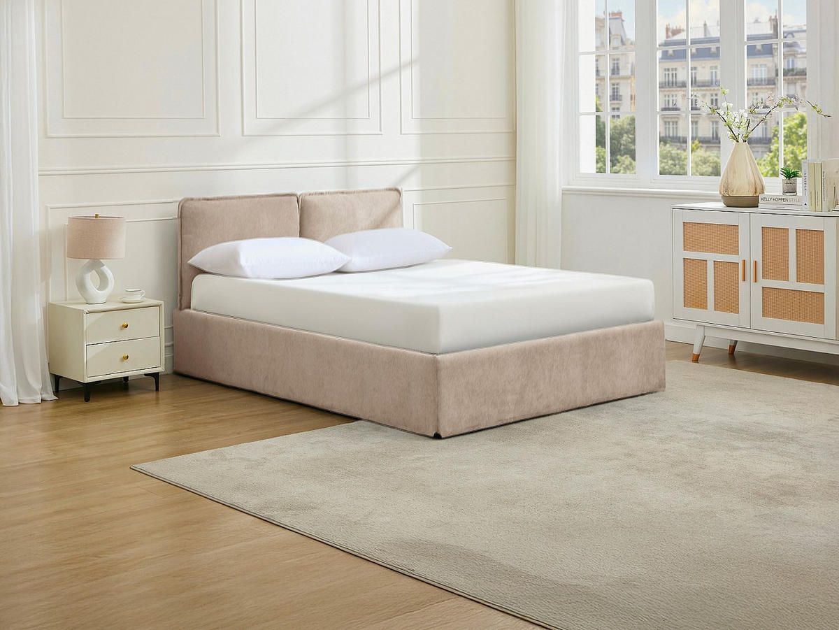 BETT mit Bettkasten - 2 Personen - Stoff - Beige - - Beige, Textil (160/200cm) - Vente-Unique