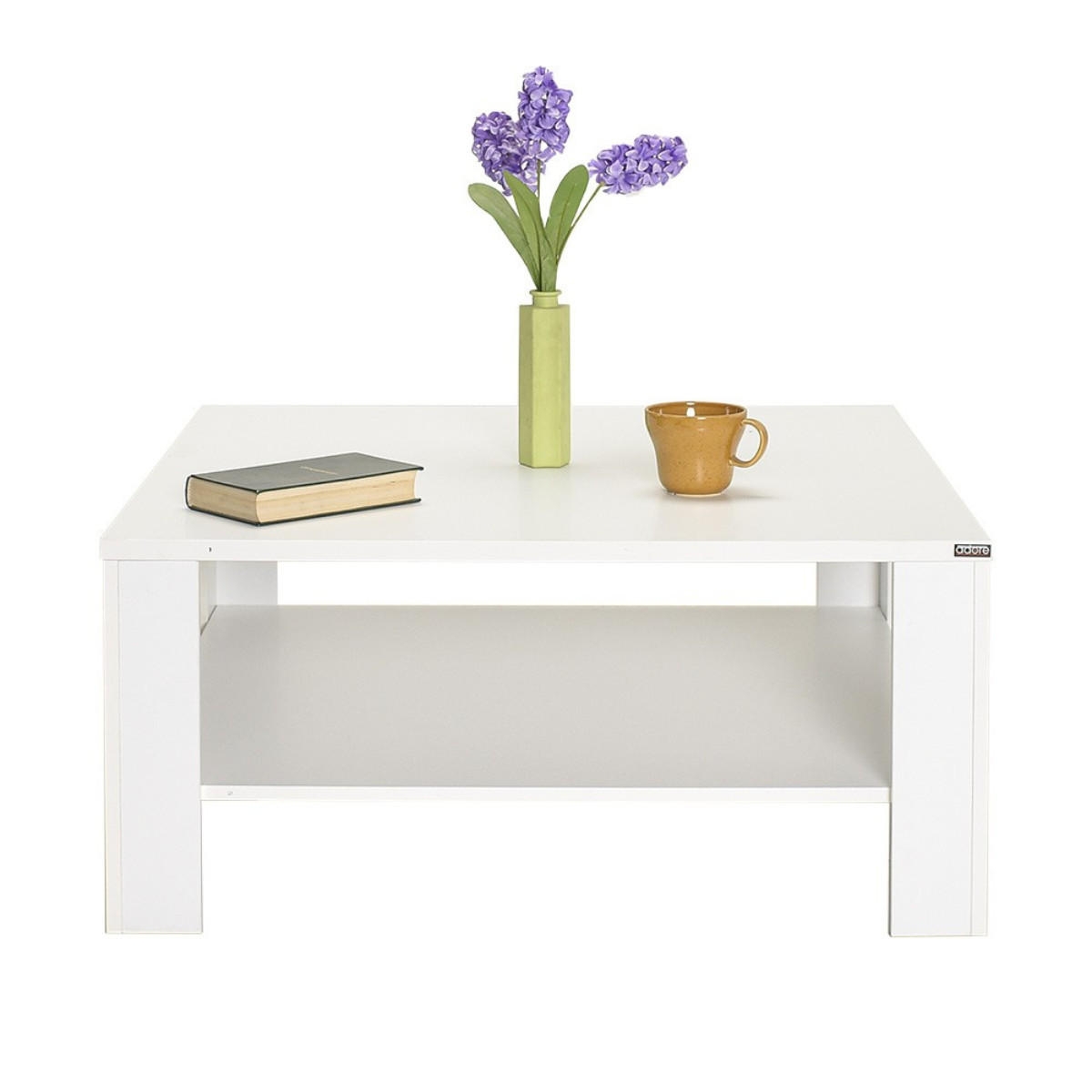 COUCHTISCH mit 1 regalboden - lena 90/90/42 cm - Weiß, Holzwerkstoff (98/90/42cm) - Calicosy