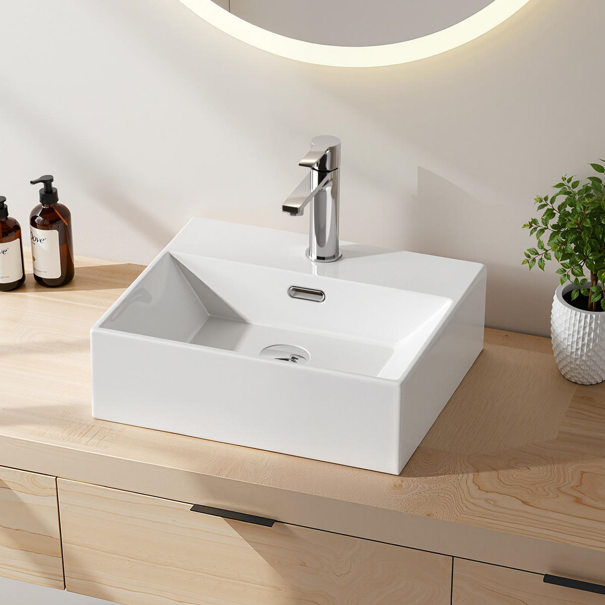 WASCHBECKEN mit Überlauf Weiß 41/36 cm - Weiß, Keramik (41/13/36cm) - EMKE
