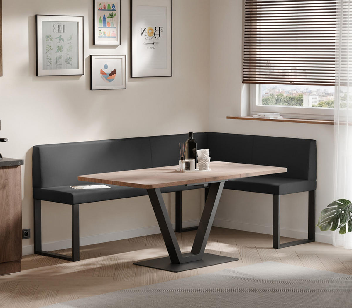 ECKBANK rechts SANA U Kunstleder glatt, 128/168 cm Schwarz - Schwarz, Kunststoff/Textil (128/168cm) - Idohome
