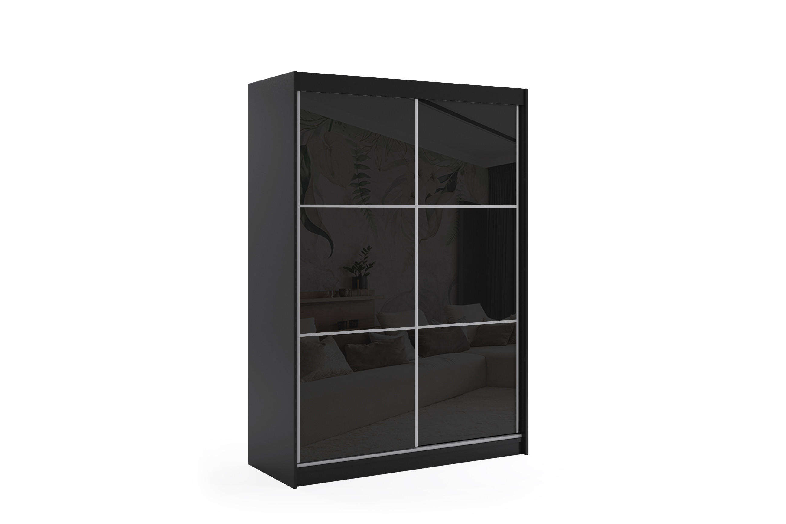 KLEIDERSCHRANK mit Lacobel-Schiebetüren und Aluminium- Leisten, LED-Beleuchtung - VIVONA - 160 cm Schwarz - Schwarz, Holzwerkstoff (160/216/61cm) - ALTDECOR