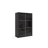 KLEIDERSCHRANK mit Lacobel-Schiebetüren und Aluminium-Leisten - VIVONA - 120 cm Schwarz - Schwarz, Holzwerkstoff (120/216/61cm) - ALTDECOR