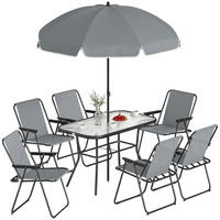 GARTENMÖBEL SET 8-teilig DE-09900 mit Glastisch und Klappstühlen Grau - Grau, Metall - ComfortXL