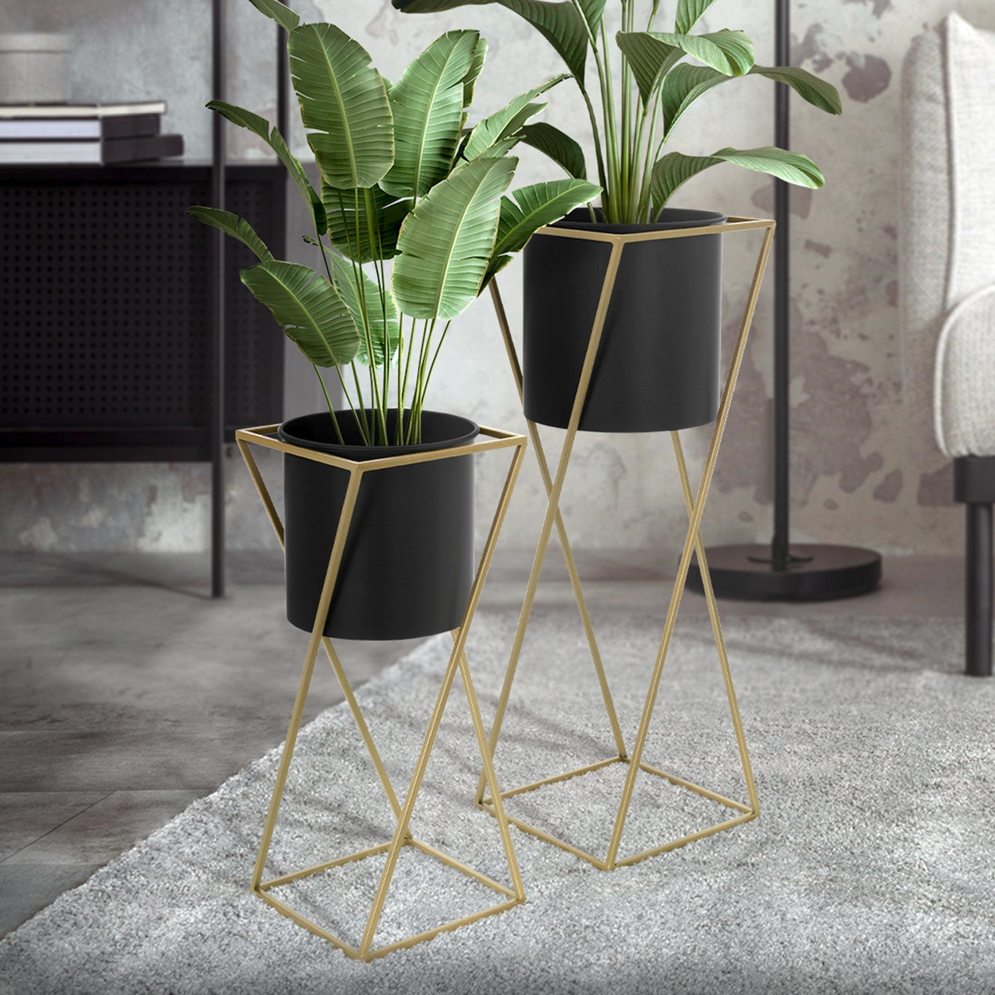 BLUMENSTÄNDER 2er Set - Goldfarben, Metall (24/24/70.5cm) - ML-DESIGN