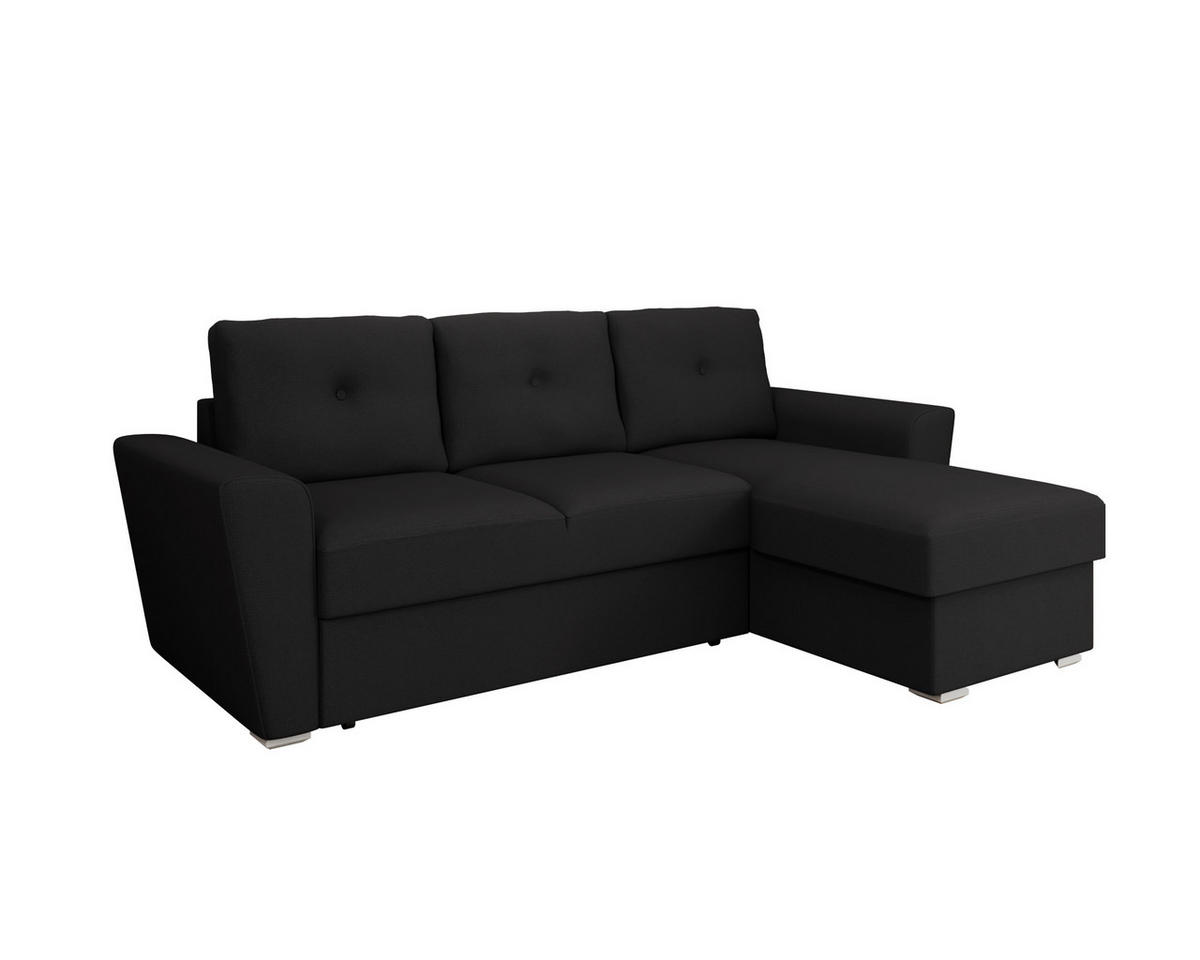 ECKSOFA Bellano Ecksofa L-Form - links oder rechts montierbar, schwarz - Schwarz, Holz (243/156cm) - Homesy