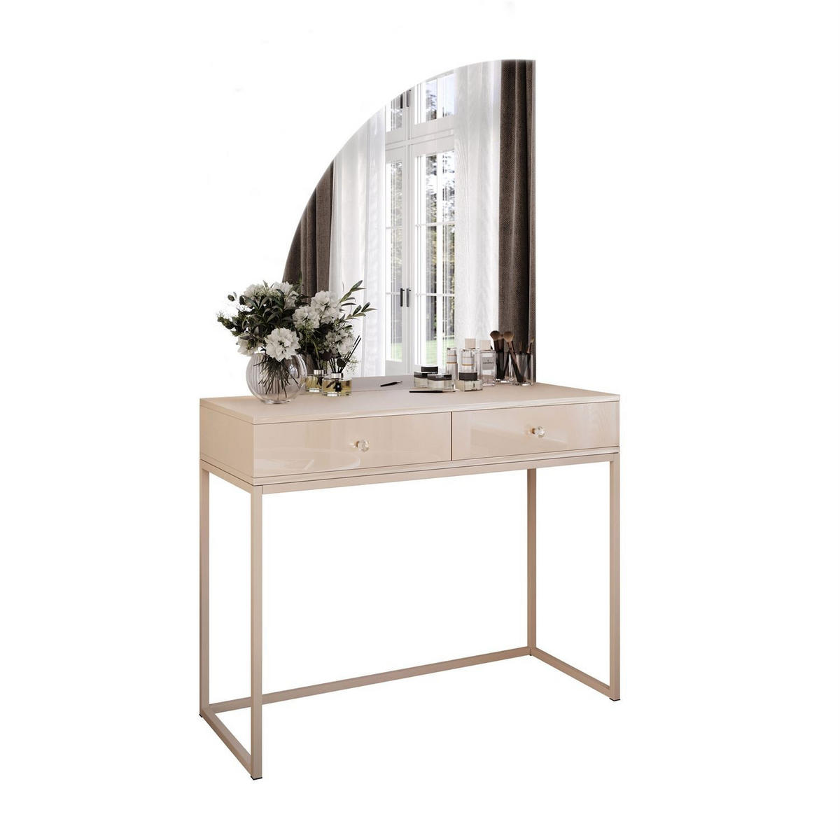 SCHMINKTISCH QUINNIE KASCHMIR mit LED-Spiegel links Griff Kristall - Kaschmir, Holzwerkstoff (100/175/42cm) - Lookway