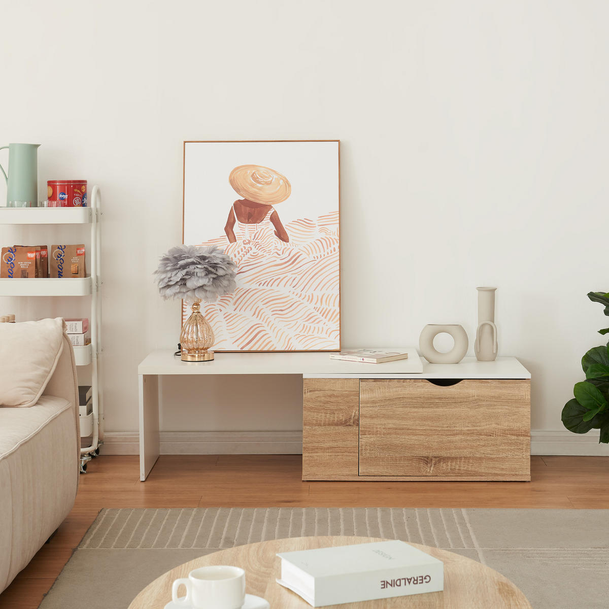 PŘÍSTAVNÝ STŮL Österåker - bílá/hnědá, kompozitní dřevo (47.5/100/40cm) - [en.casa]