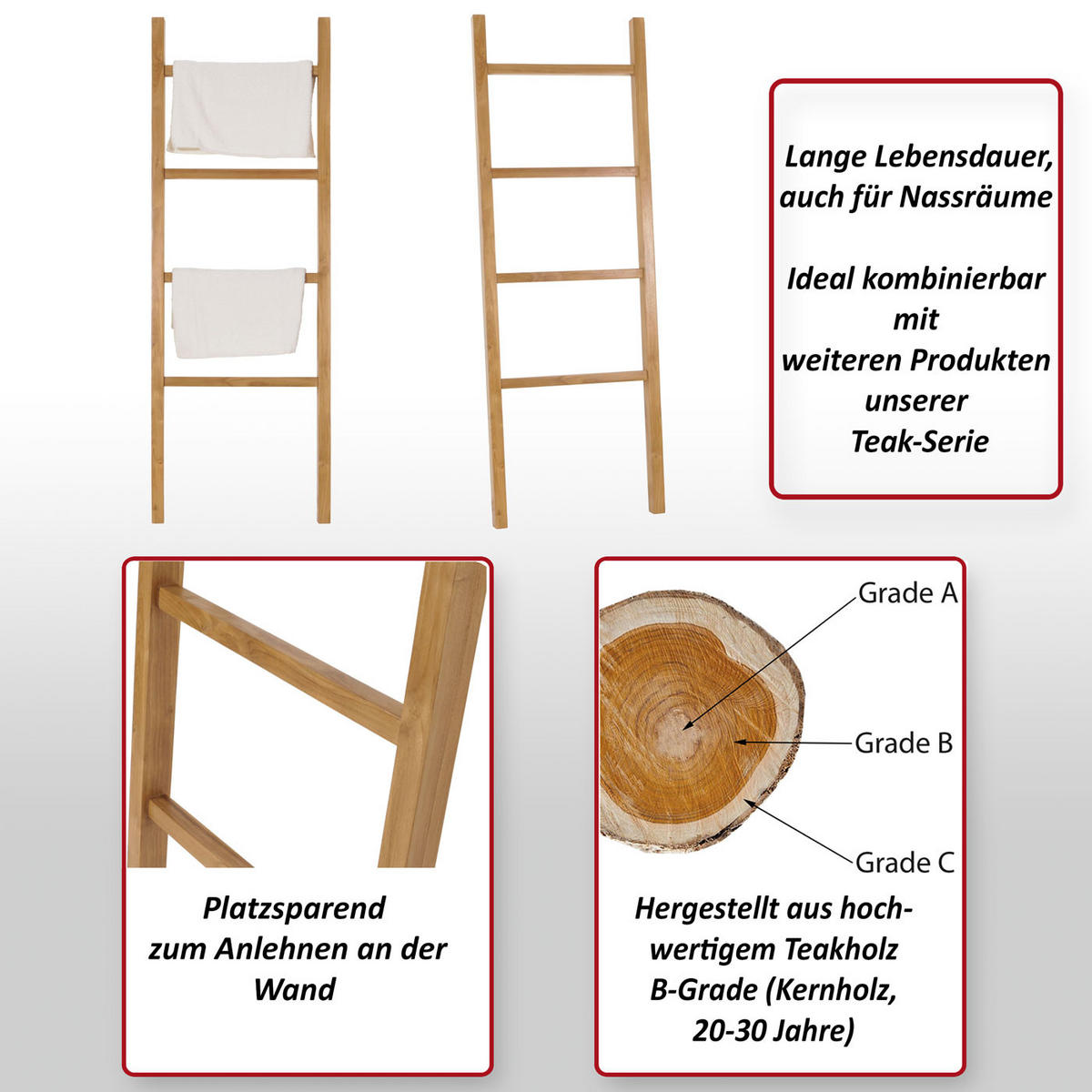TEAK-HANDTUCHHALTER Braun - Braun, Holz (57/161/5cm) - MCW