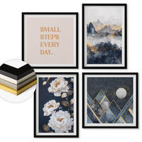 WANDBILDER 4er-Set - 50x50 cm & 40x60 cm Schwarzer Rahmen - Abstrakte Berge und Blumen Inspiration - Schwarz, Kunststoff (50/50cm) - ArtPrintCave