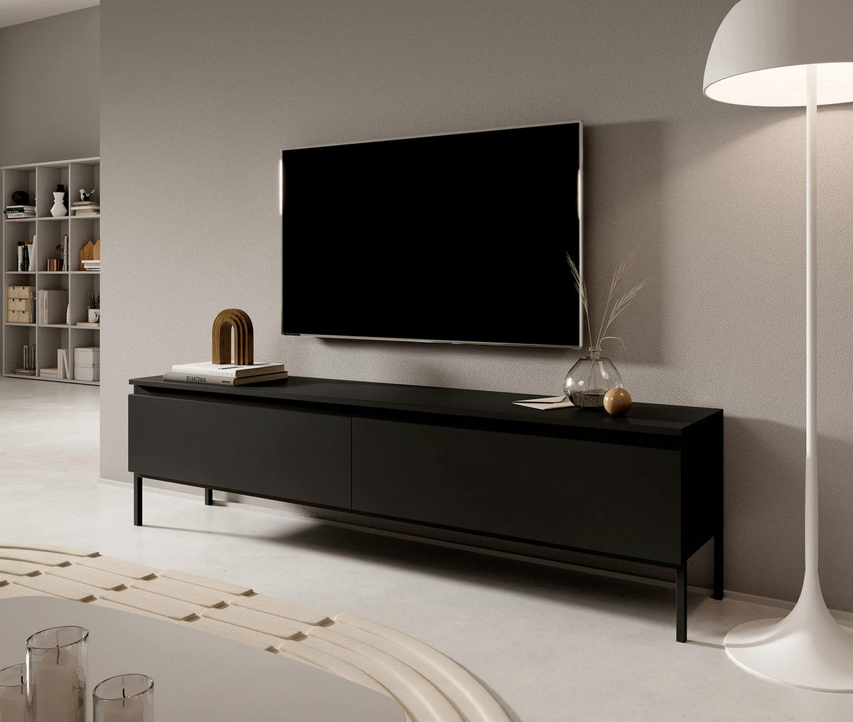 TV-SCHRANK Bemmi Schwarz mit schwarzen Beinen 150 cm - Schwarz, Holzwerkstoff/Metall (150/46/32cm) - Selsey