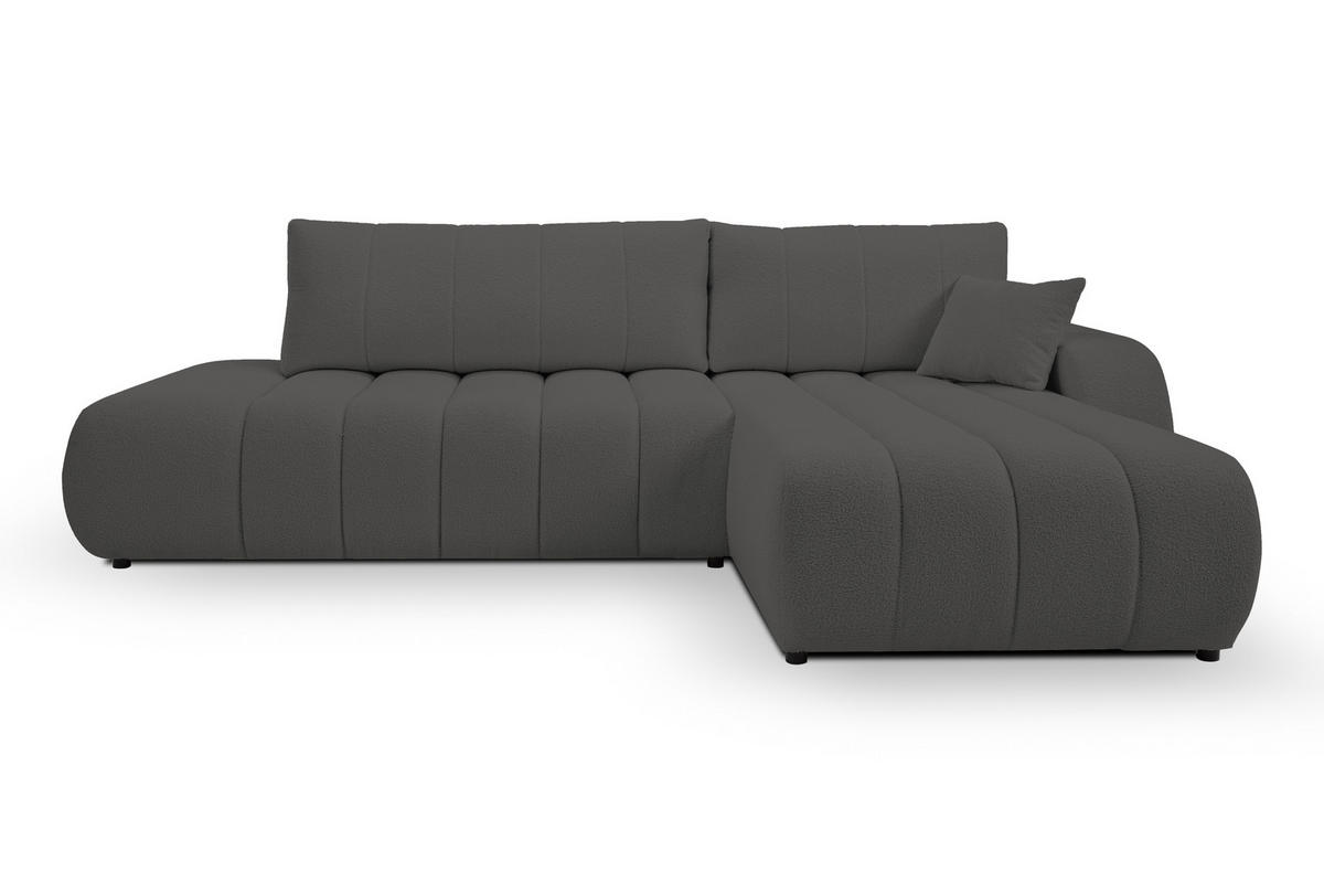 ECKSOFA Baloo mit Schlaffunktion und Bettkasten, komfortable Polsterung, Stoffbezug, lose Rückenkissen, freistehend, RECHTS, 276x176x88 cm, Dark grey - Dunkelgrau, Holz/Textil (276/176cm) - DomoHome