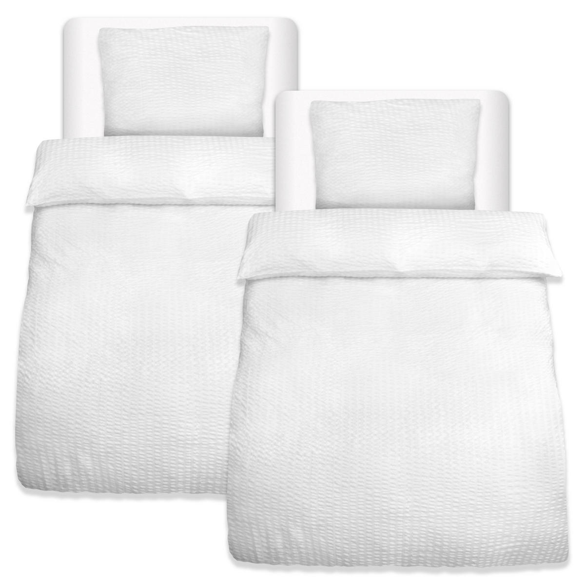BETTWÄSCHE Meline 135/200 cm + Kissenbezug 80/80 cm Weiß Seersucker 2er Set - Weiß, Textil (80/80cm) - Beautissu 