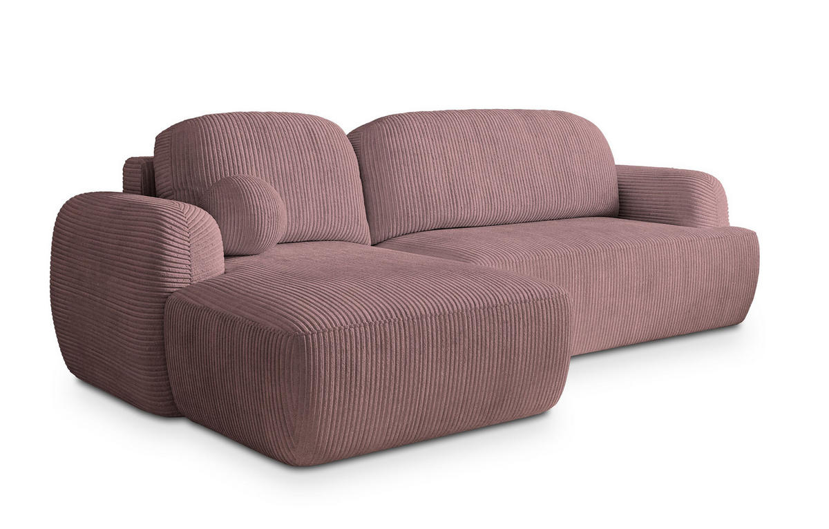 ECKSOFA MODENZA P L-S Lila Kordstoff mit Schlaffunktion - Lila, Holz (266/148cm) - MASSENO