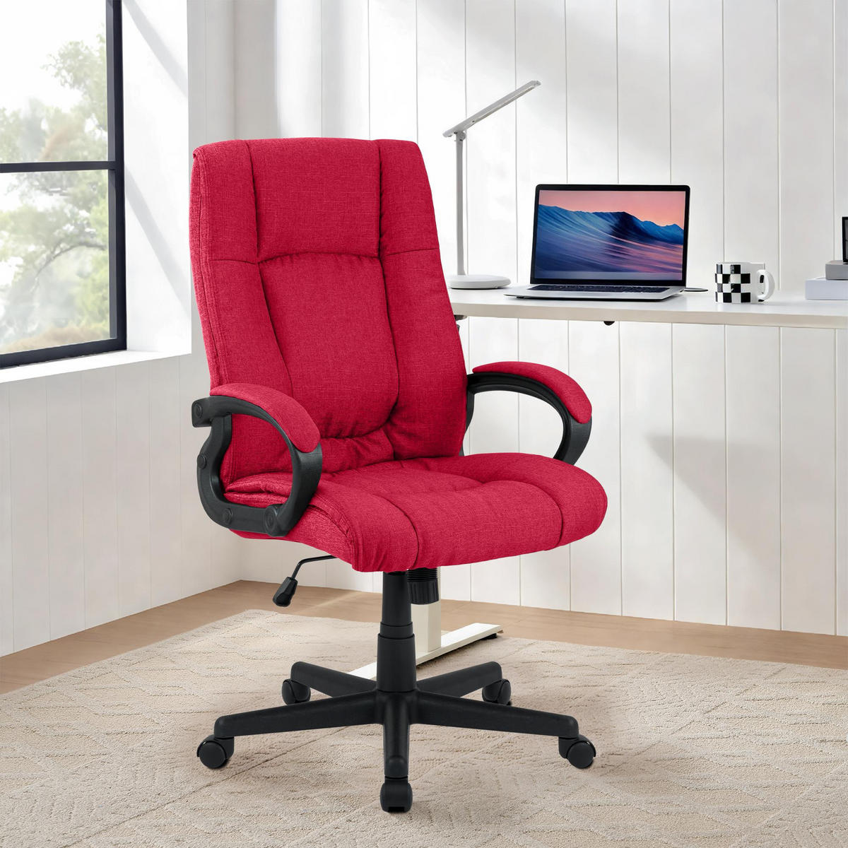 DREHSTUHL Stoff Rot - Rot/Schwarz, Kunststoff/Textil (66/106/70cm) - CLP