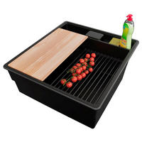 SPÜLBECKEN New York, 2-er set Alles Schwarz 48/53 cm 1 Becken + Ablauf-Set + Küchenzubehörset ab 50er Unterschrank - Beige/Schwarz, Kunststoff (48/20/53cm) - Primagran