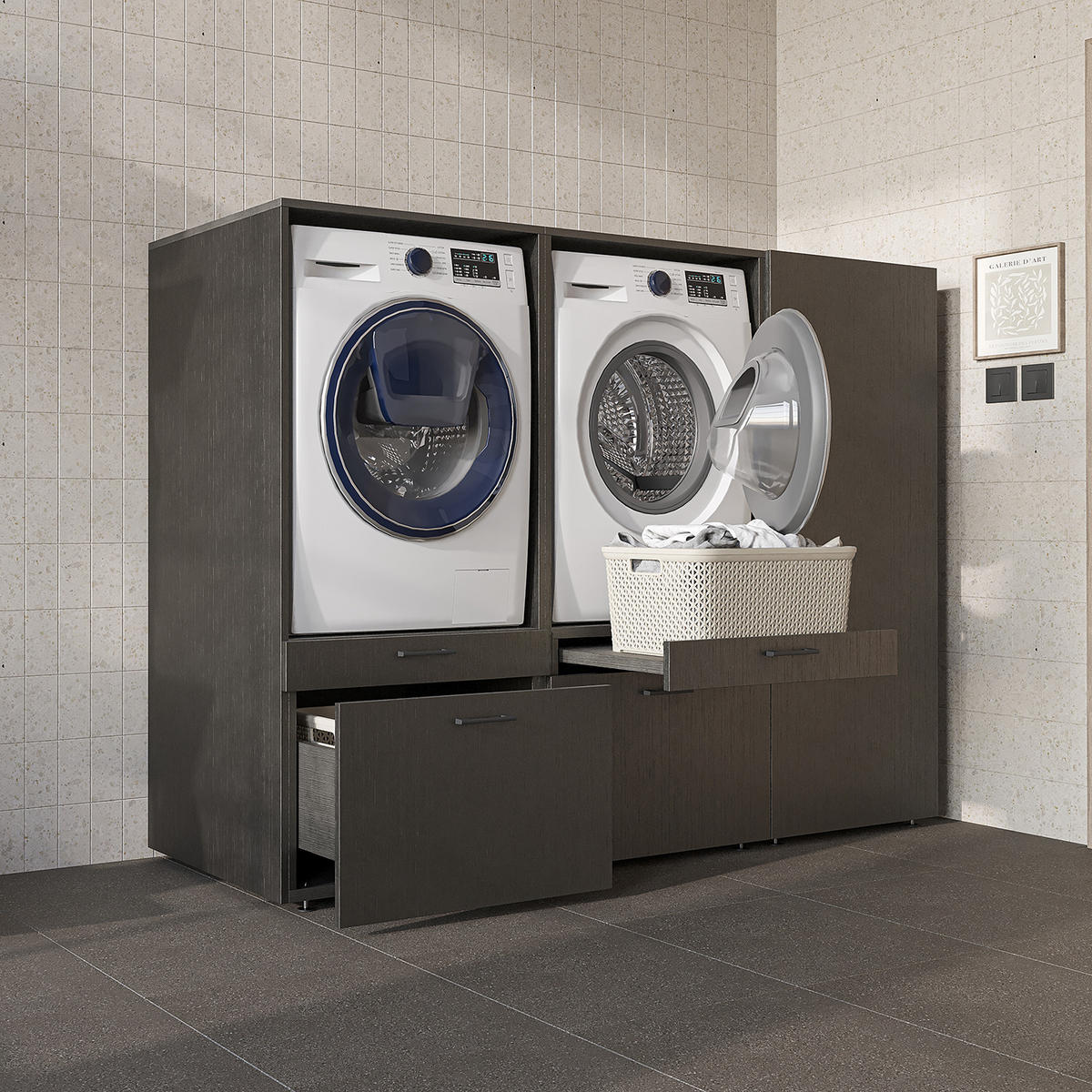 WASCHMASCHINENSCHRANK Serie 2 194cm Breit, 145cm Hoch - Schwarz, Holzwerkstoff (194/145/67cm)