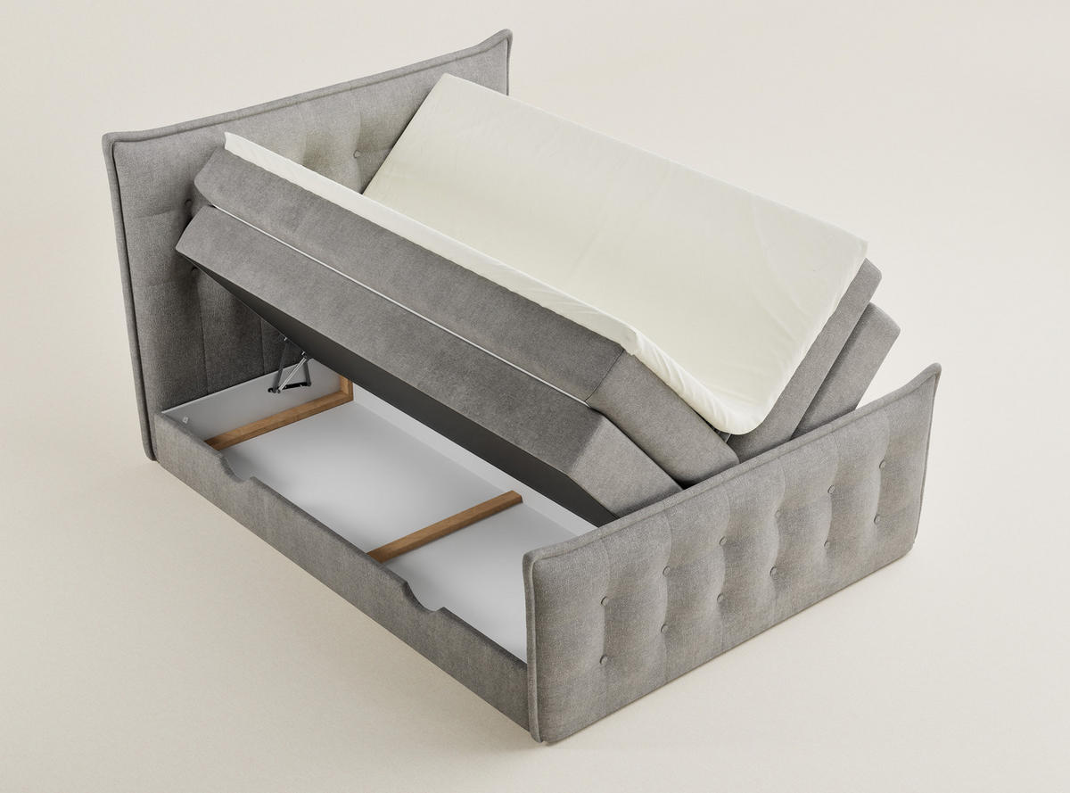 BOXSPRINGBETT Fatu 140/200 cm, in Beige grau, Bettkasten, Matratze, Topper - Beige/Schwarz, Holz/Holzwerkstoff (140/200cm) - Maison de Reve