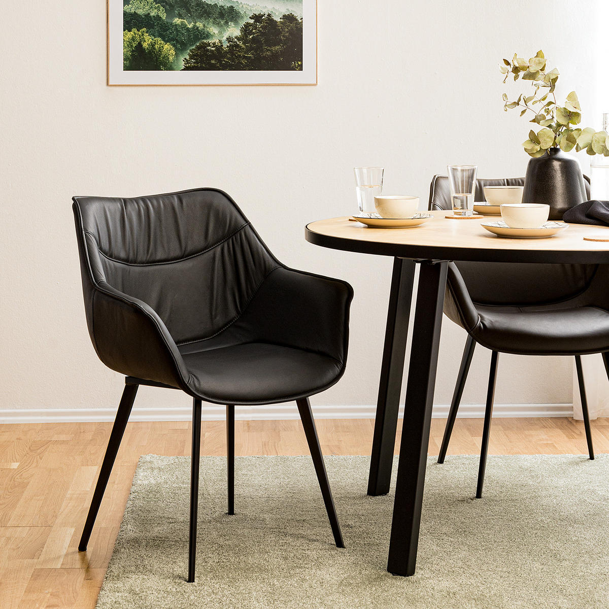 ESSZIMMERSTUHL - Metall - Schwarz, Leder (63/82/65cm) - home24