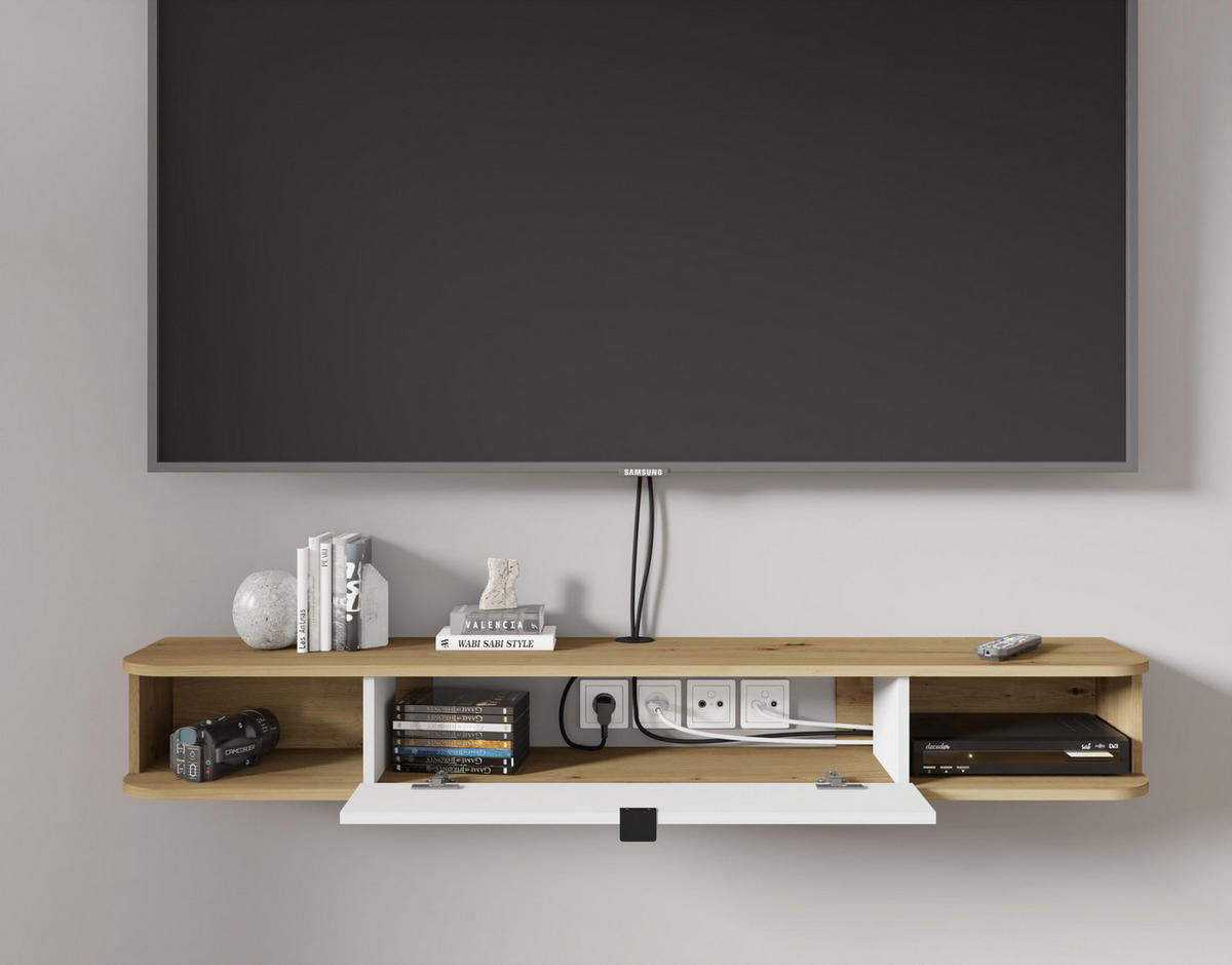 TV LOWBOARD Artisan Eiche, Weiß 156/20/29 - Weiß, Holzwerkstoff (156/20/29cm) - RAUMHIRSCH FURNITURE