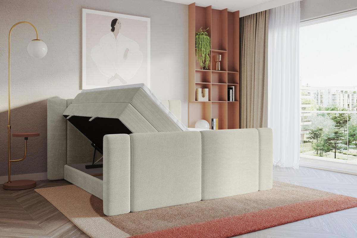 BOXSPRINGBETT mit Matratze H3/H4 - EVON KING Zanozek - 140x200 cm Creme - Creme, Holzwerkstoff (140/200cm) - ALTDECOR