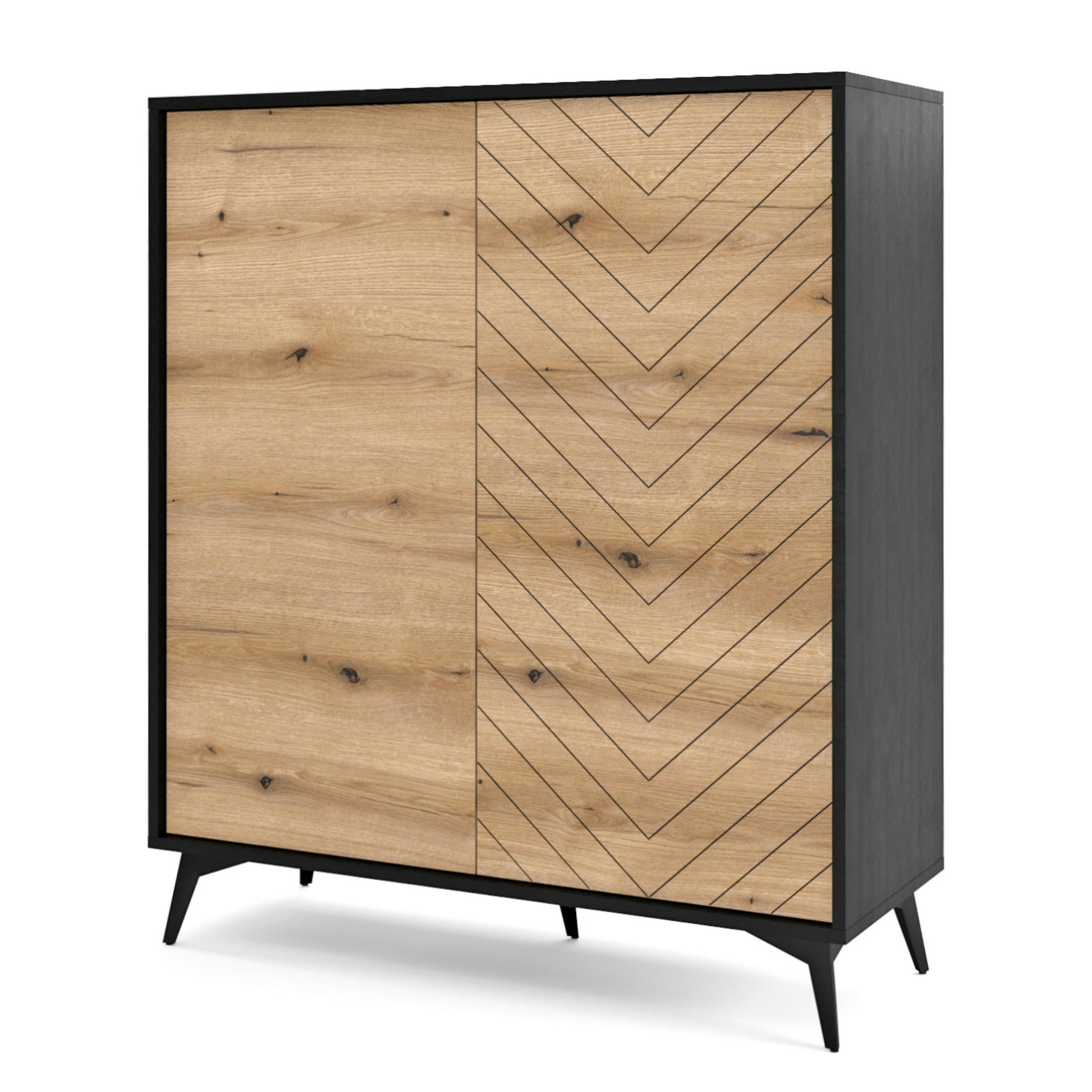 SIDEBOARD Jasper KD104 – Eiche Evoke, Schwarz - Eichefarben/Schwarz, Glas/Holzwerkstoff (104/119/39cm) - Komodee
