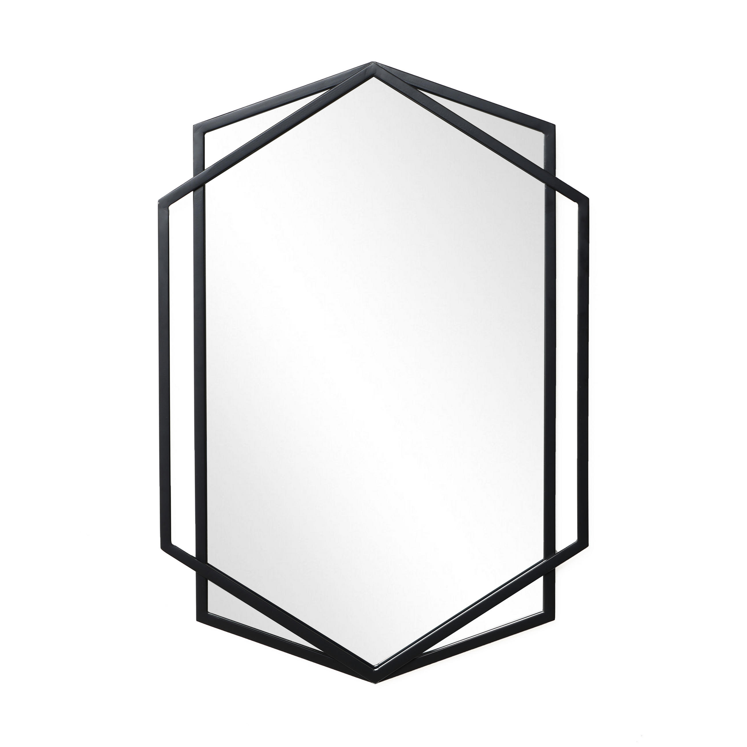 HEXAGON Wandspiegel Schwarz 71x50cm - Schwarz, Glas (3/71/48.5cm) - Hometopia