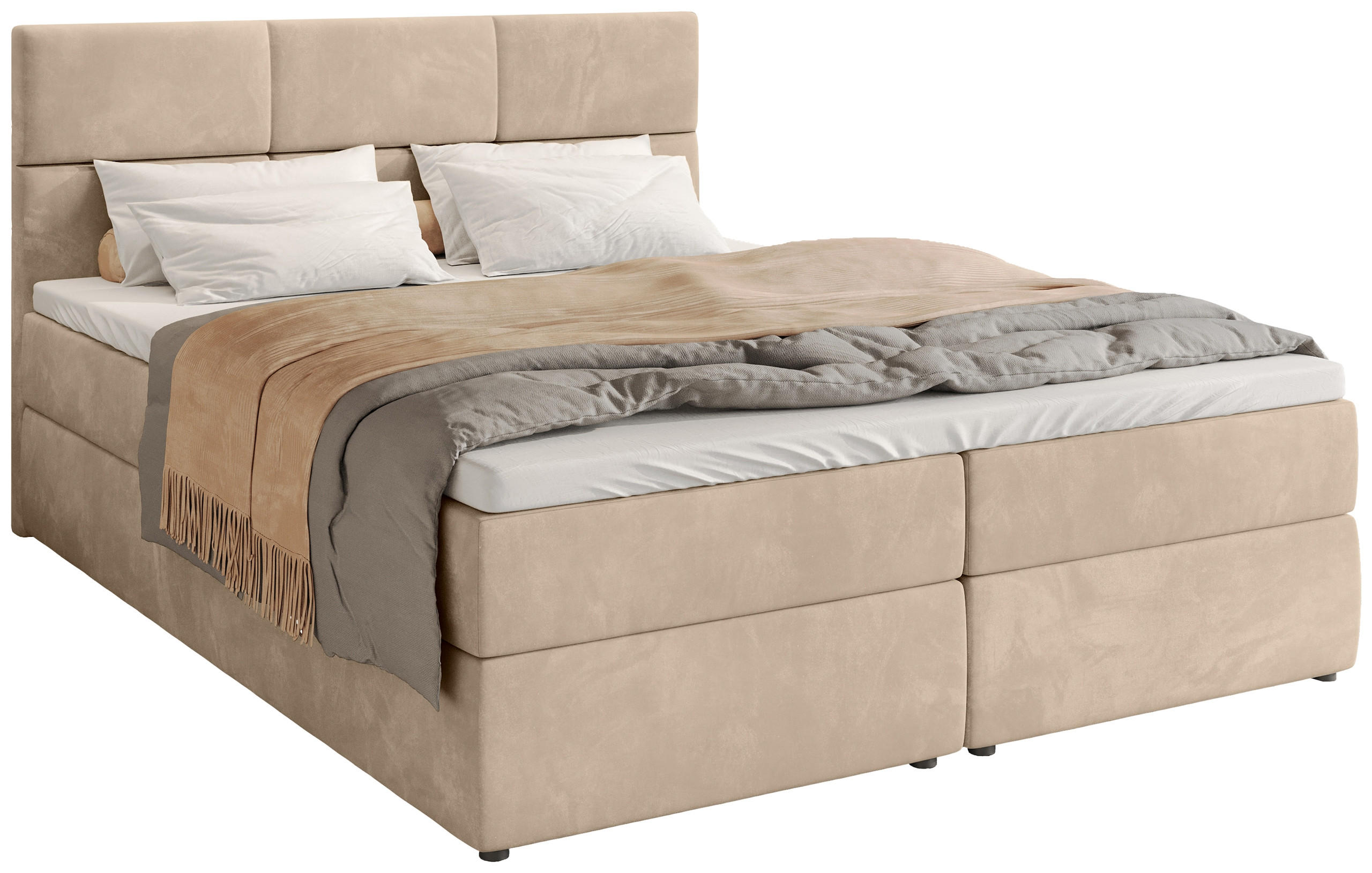BOXBETT Boston mit Topper 140/200 Beige - Beige, Holzwerkstoff/Textil (140/200cm) - Bromarkt