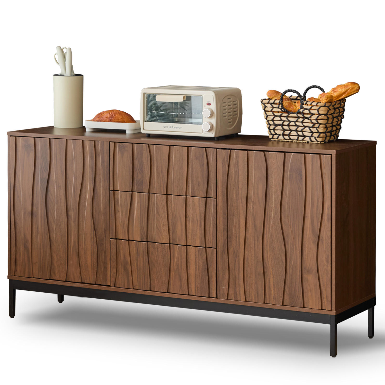 SIDEBOARD 150 cm mit 3 Schubladen und Eiche-Dekor, Dunkelbraun - Naturfarben, Holzwerkstoff (150/80/40cm)