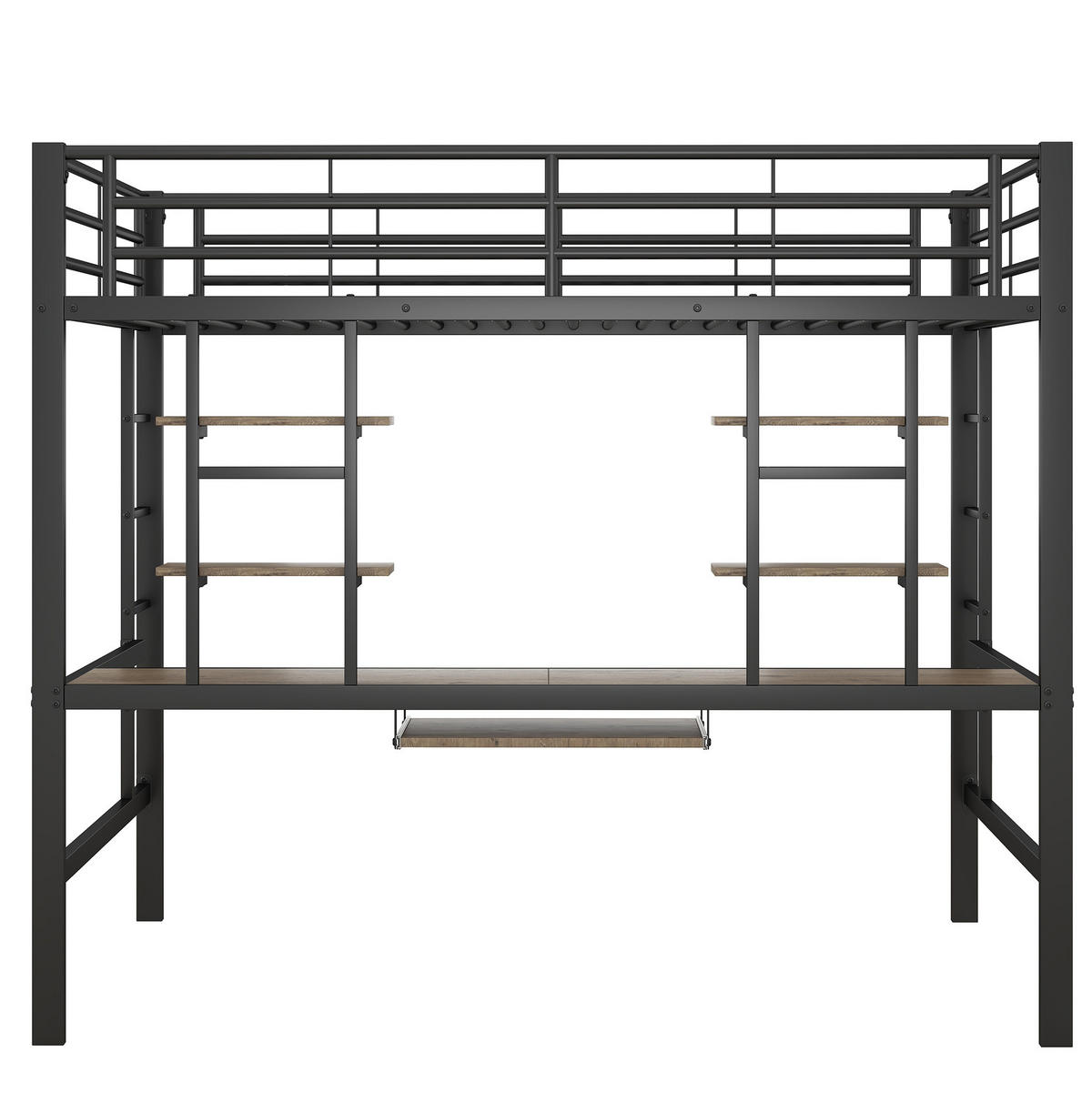 HOCHBETT 140/200 cm aus Metall mit Schreibtisch und 2 Regalen Schwarz - Schwarz, Metall (140/200cm) - Modenvie