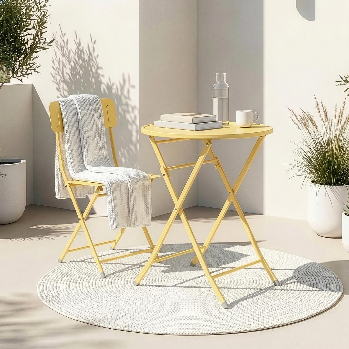 SKLÁDACÍ ZAHRADNÍ STŮL Sande - žlutá, kov (62/62/71cm) - [en.casa]