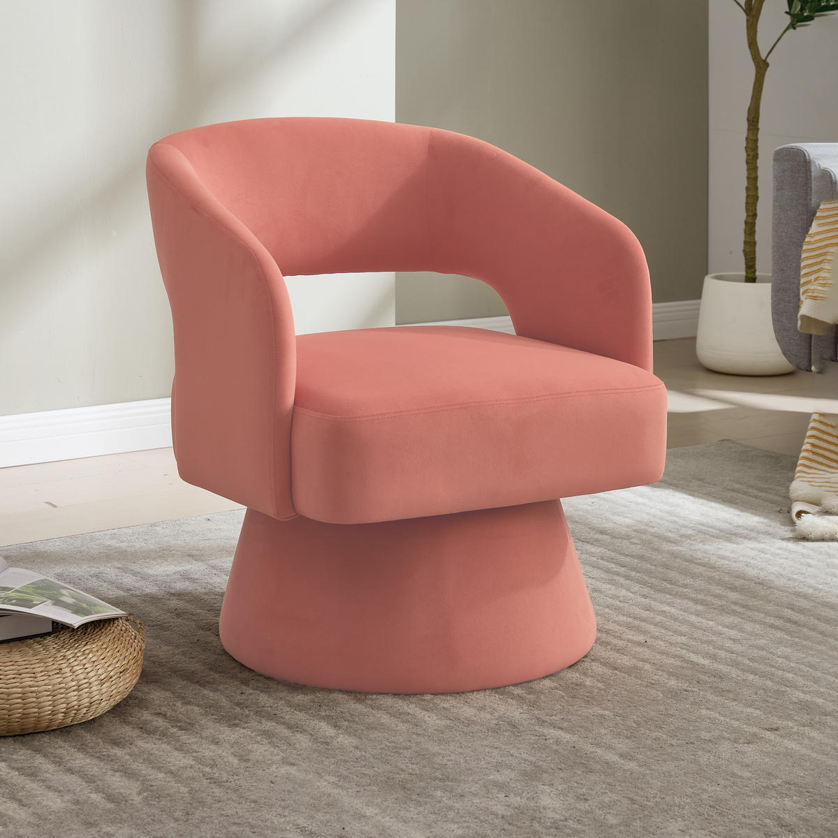 SESSEL Chenille Pink drehbar - Rosa, Holzwerkstoff/Textil (68/75/66cm) - WISHDOR