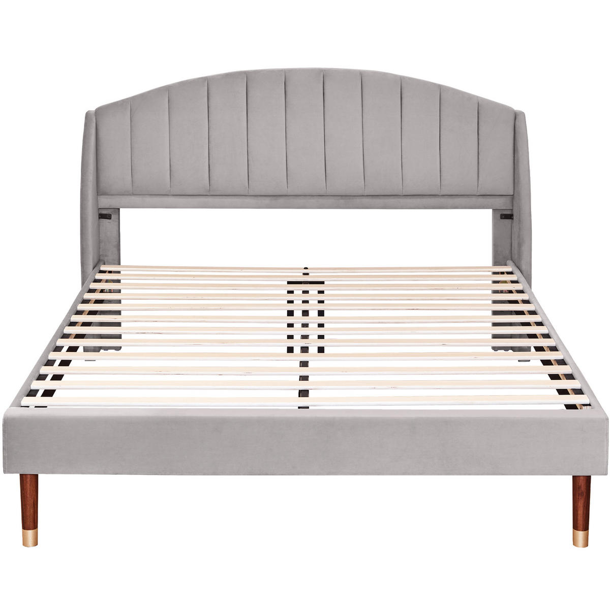 ČALÚNENÁ posteľ 160/200 cm sivá s lamelovým roštom a vysokým čelom zo zamatu - sivá, textil (160/200cm) - OKWISH