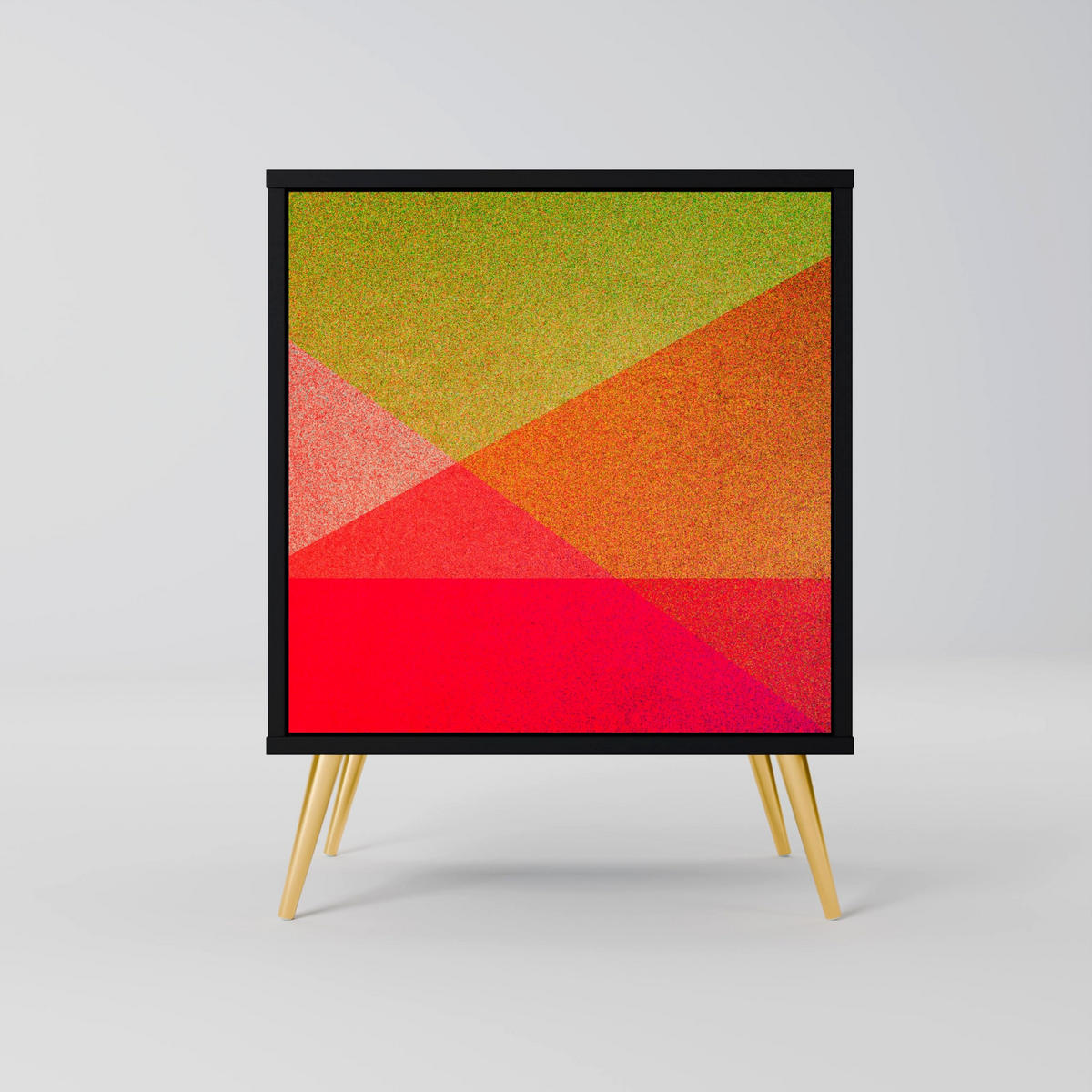 SIDEBOARD VIVID GEOMETRY, Schwarz, 57,5x42x75,5 cm, Goldfarbene Metallfüße - Goldfarben/Multicolor, Holzwerkstoff/Metall (57.5/75.5/42cm) - SpaceRebels