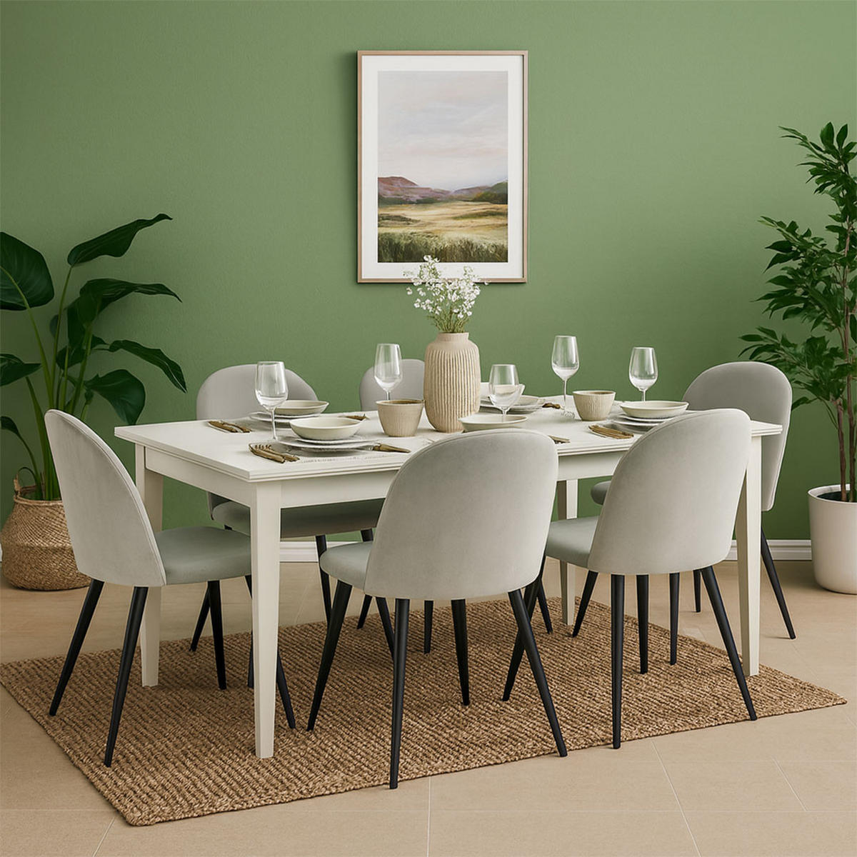 ESSGRUPPE 7-TLG. Venedig Weiß, Grau - Grau, Holzwerkstoff/Textil (95/76/276cm) - ebuy24