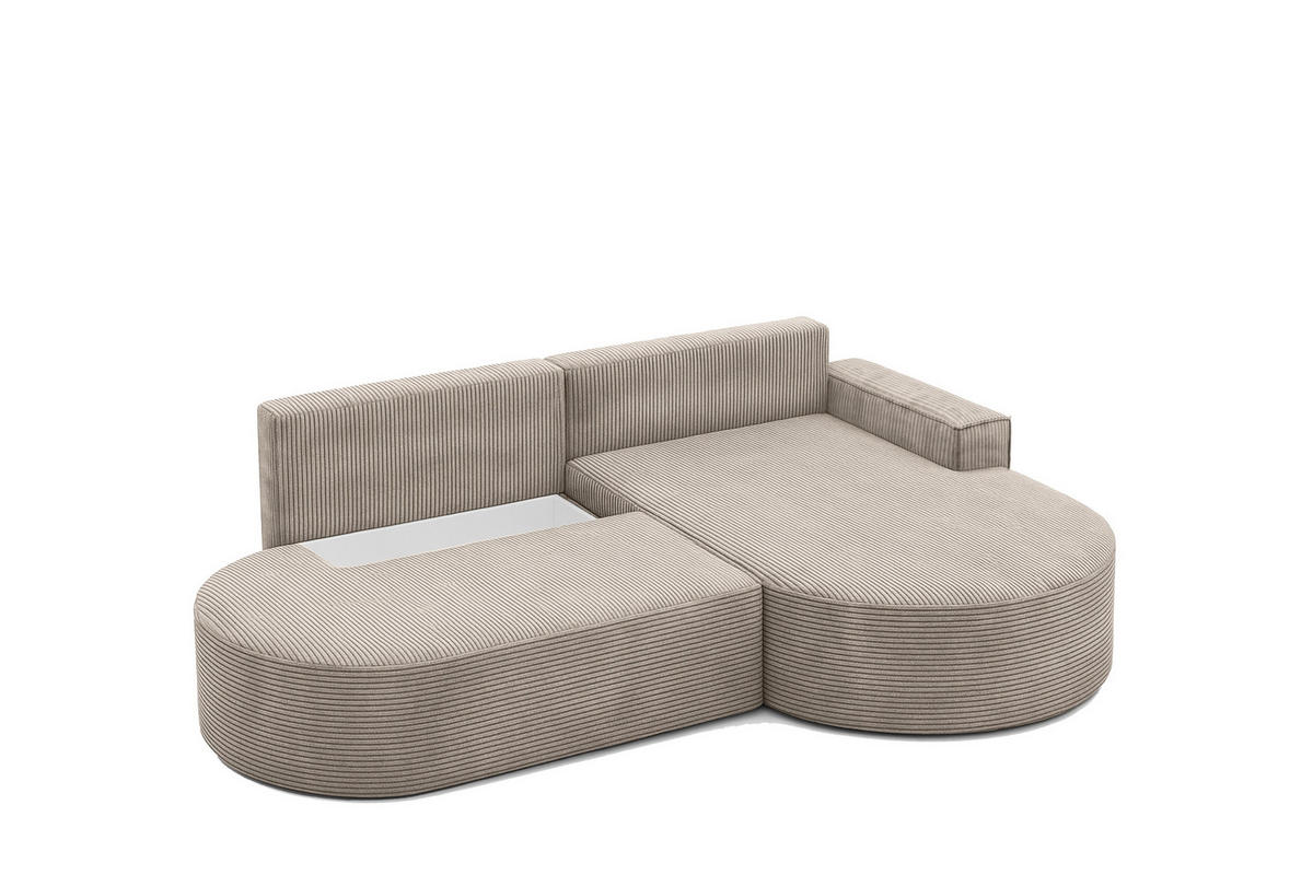 ECKSOFA mit Schlaffunktion und Bettkasten Modena Runden stoff Poso Dunkelbeige Rechts - Cappuccino, Holz/Textil (278/179cm) - Kaiser Möbel