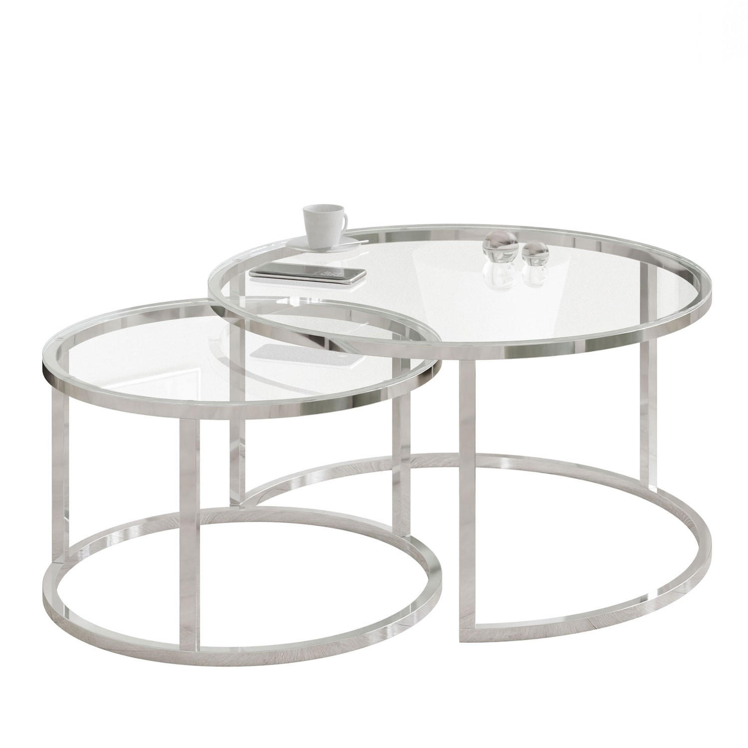COUCHTISCH CIRI CHROME 2-in-1 mit Glasplatte - Silberfarben, Glas (70/70/47cm) - Lookway