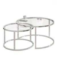 COUCHTISCH CIRI CHROME 2-in-1 mit Glasplatte - Silberfarben, Glas (70/70/47cm) - Lookway