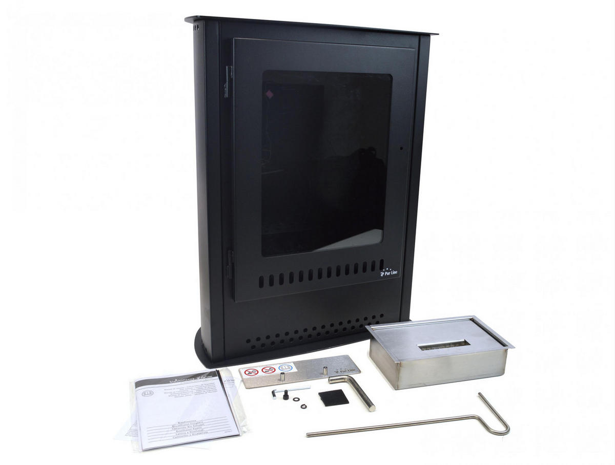 BIOETHANOL-OFEN Schwarz inklusive 1.5 L-Tank und 2 kW Leistung - Schwarz, Metall (48/61/30cm) - Purline