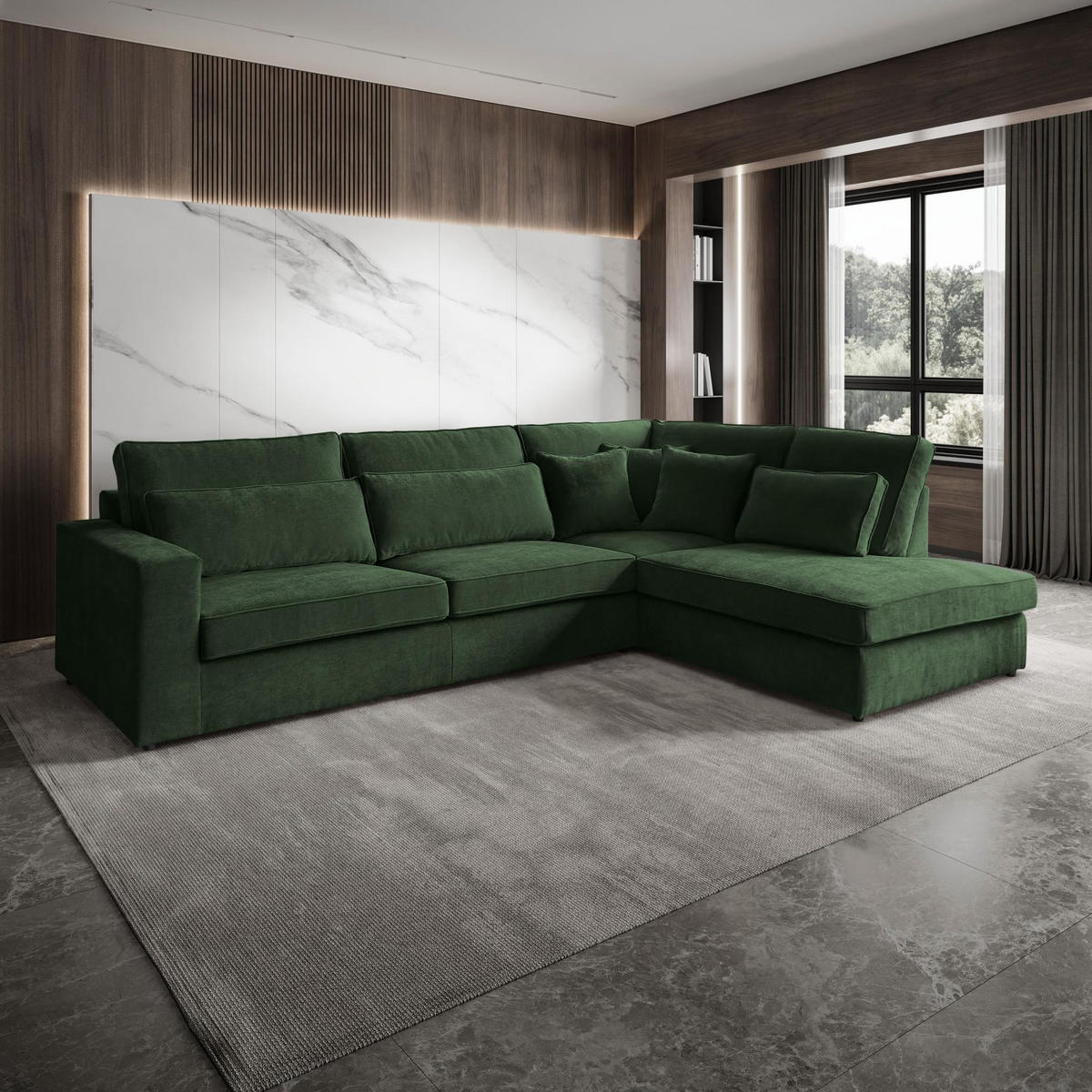 ECKSOFA Parma ohne Schlaffunktion dunkelgrün rechts - Dunkelgrün/Schwarz, Textil (314/224cm) - Beautysofa