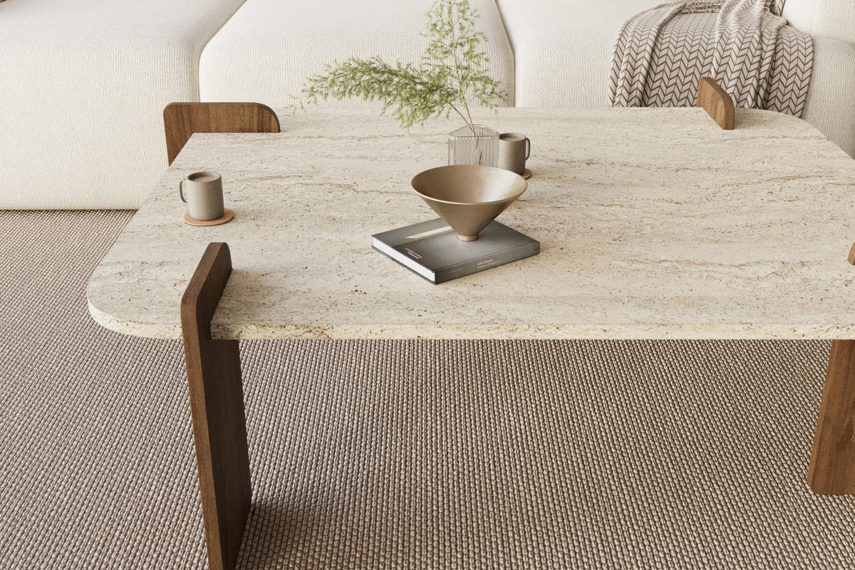 COUCHTISCH Brilliance Travertin Braun Granit Optik 90x70 - Beige/Braun, Holzwerkstoff (70/90/35cm) - moebel17