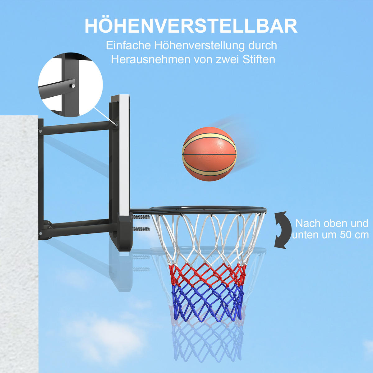 BASKETBALLKORB DE-10354 wandmontiert, gefederter Korb Schwarz - Schwarz, Metall (28/110cm) - ComfortXL