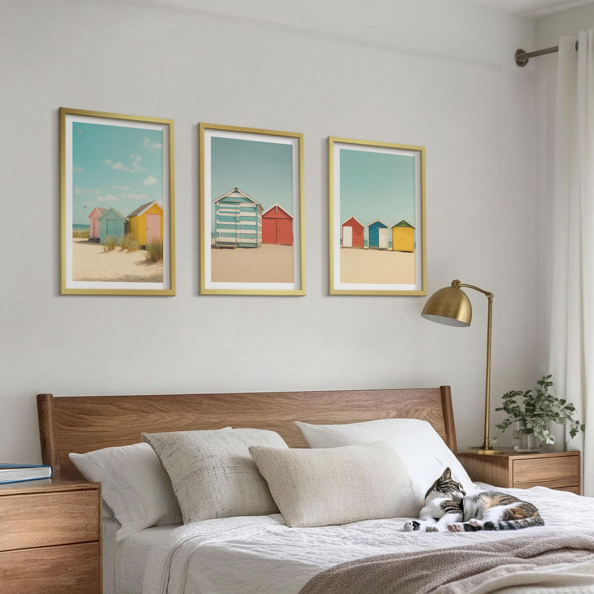 BILDER SET 3er Set - 40x60 cm Goldrahmen - Bunte Häuser, Strand, Sonne - Goldfarben, Kunststoff (40/60cm) - TULUP