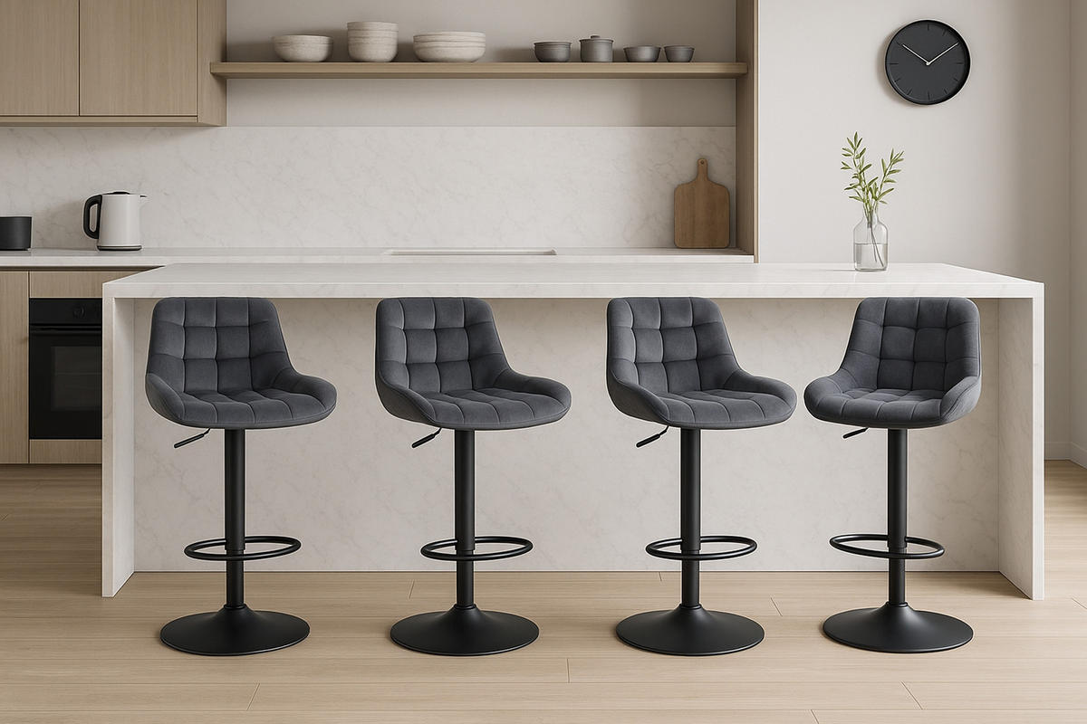 BARHOCKER 2er Set Tower Samt dunkelgrau - Schwarz/Grau, Textil/Metall (48/105/54cm) - TPFLiving